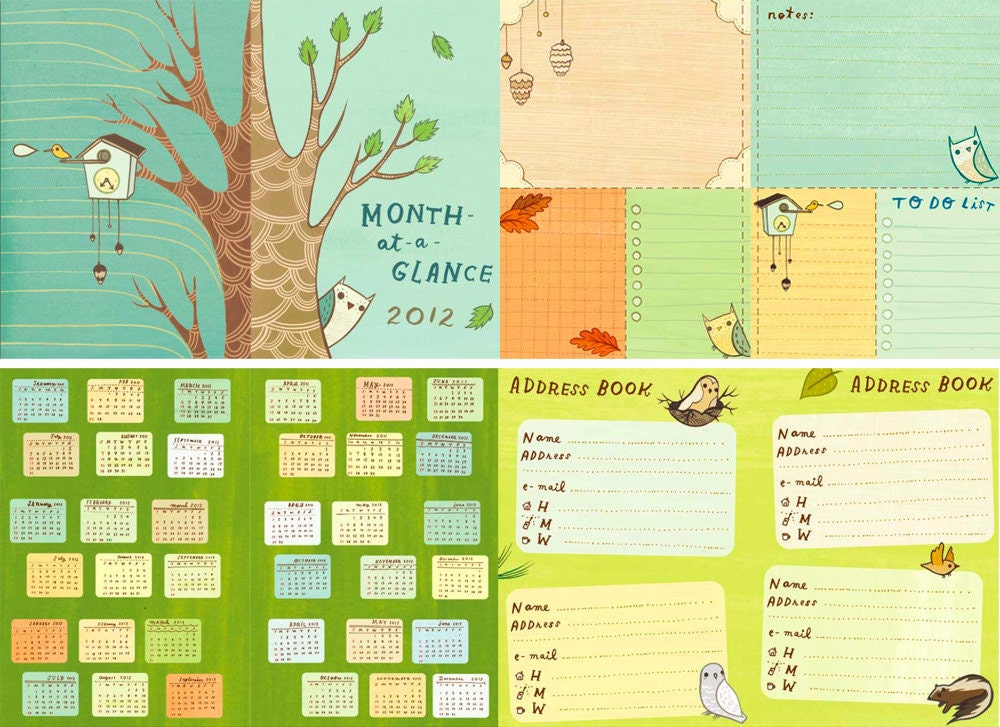 2012 Planner AGENDA by susie ghahremani / boygirlparty, pocket calendar notebook schedule - owl clockwork agenda