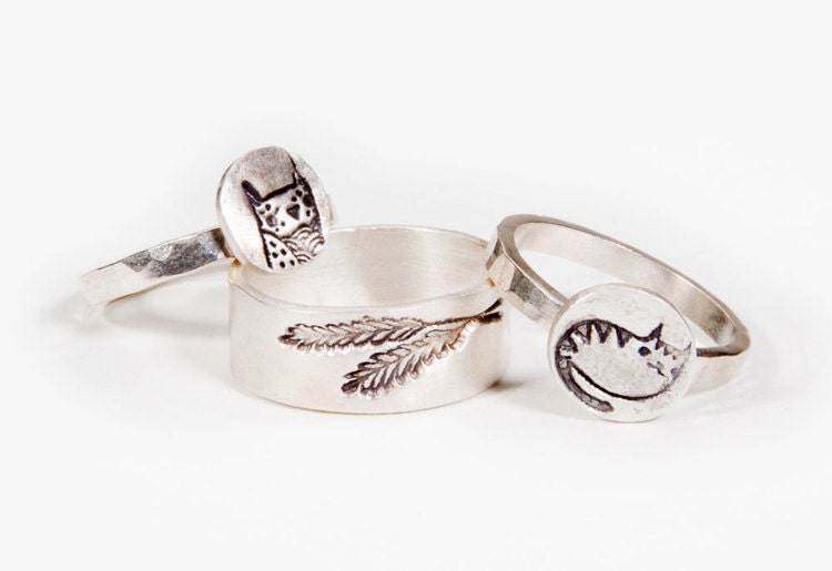 silver CAT RING - eco friendly sterling silver jewelry - cat jewelry - stacking ring gift cat animal lover