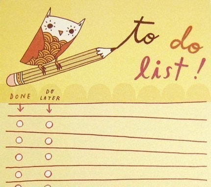 Yellow Owl TO DO LIST notepad by boygirlparty, list organization memo office cute strange yellow pencil bird