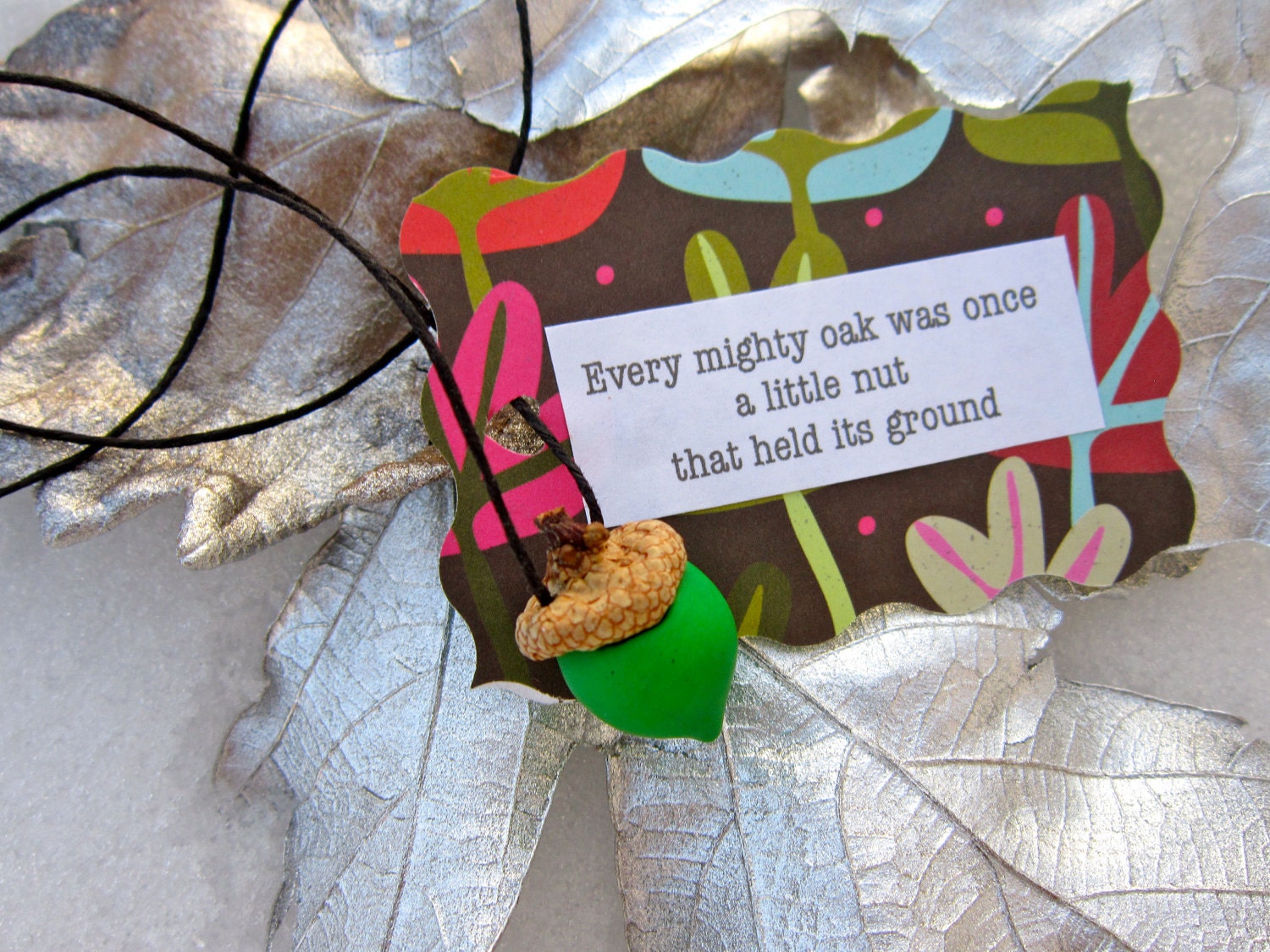 Green Acorn Necklace - BOGO - buy one GIVE one