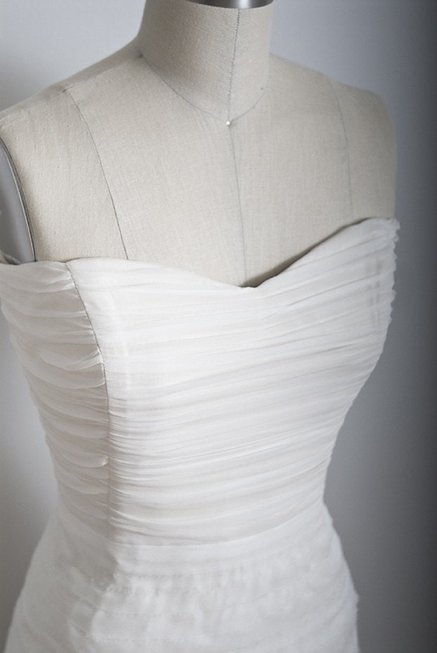 Chloe - Sweetheart Strapless Tiered Long Eco Friendly Wedding Dress - Off White Chiffon over Ivory Organic Cotton