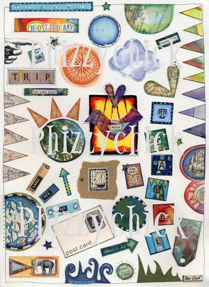 Holiday and Travel Digital Art Collage Sheet