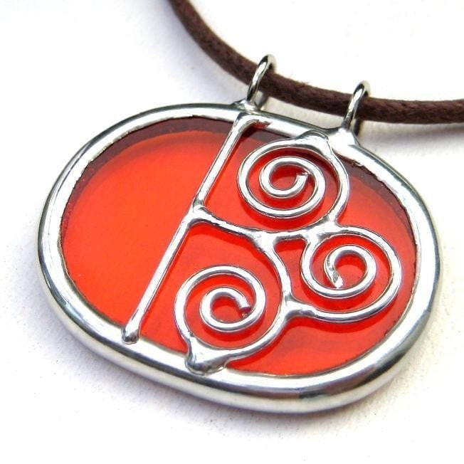 Spiral - oval stained glass pendant (613)