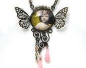 Vintage style collage necklace - Childhood dreams (v67)