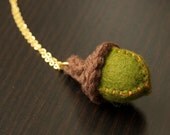 Acorn Necklace - Knit and Felt - Stitched Woodland Pendant