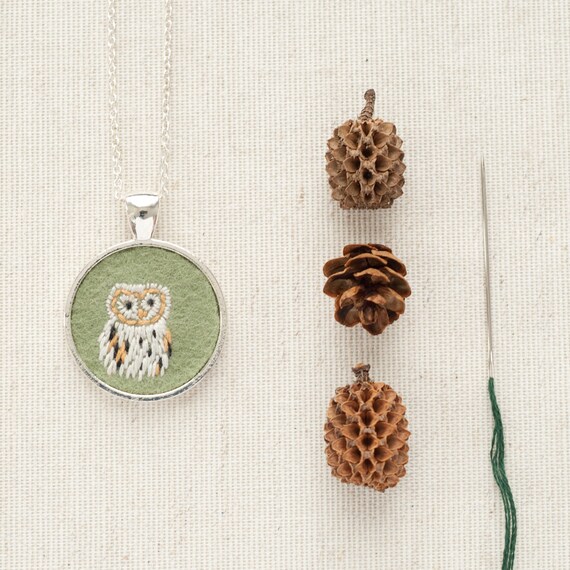 Barn Owl Embroidered Felt Necklace