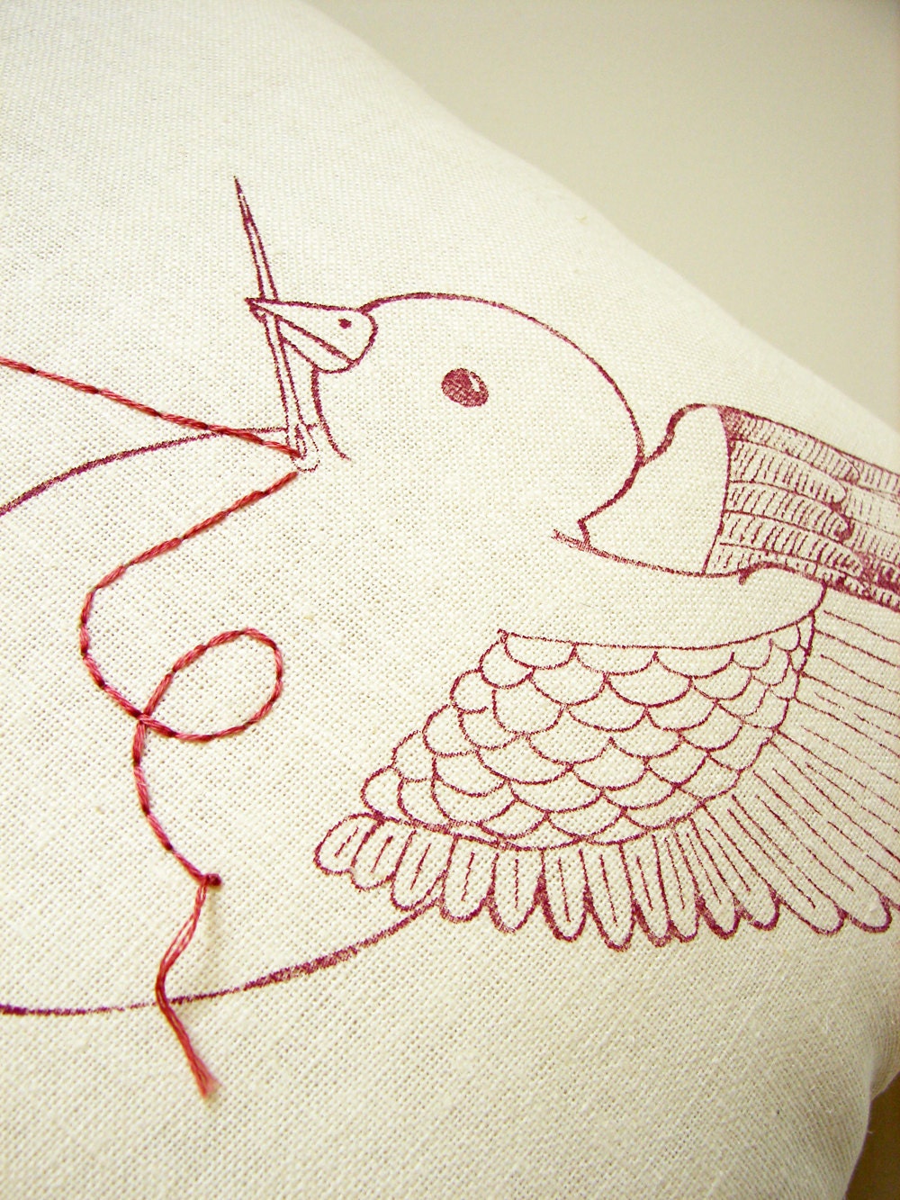 Handmade Embroidered Pillow - The Button Collector (antique rose)