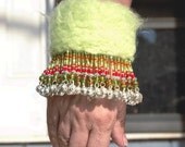 Green Crocheted Cuff Softies Bracelet (Margueritas Tibet and Mexican Inspired)