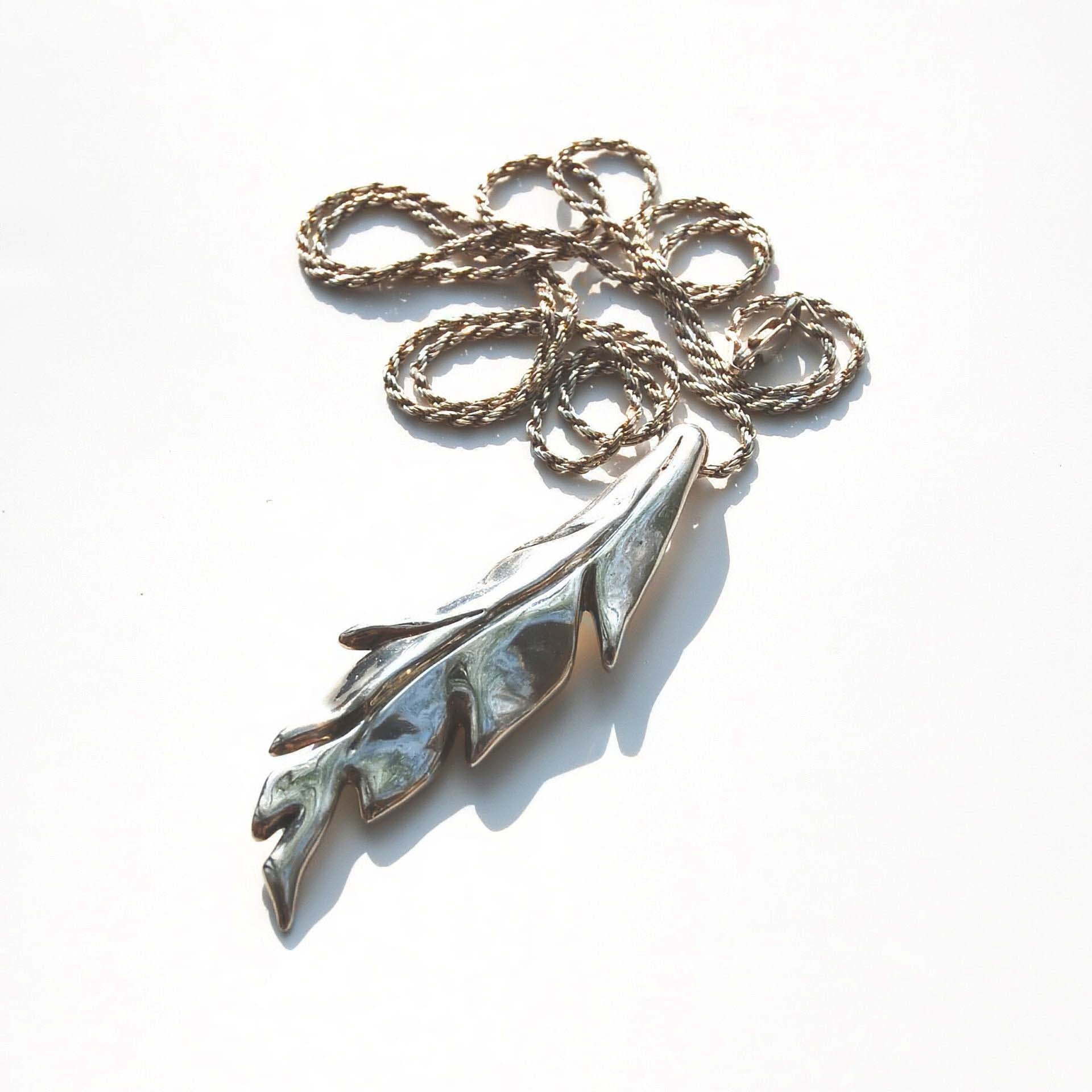 OOAK  Cast Sterling Silver Leaf Necklace on 24 Inch Chain