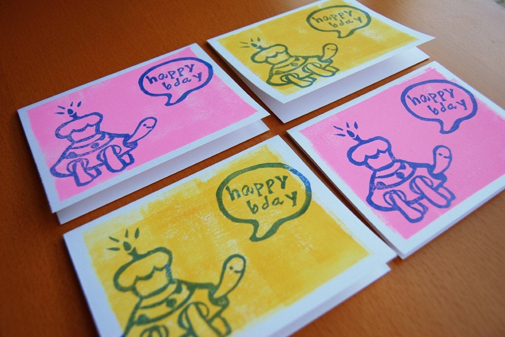 Happy Birthday - turtle cupcake cards (set of 4)