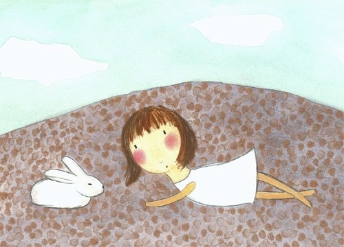 PRINT - Girl with White Bunny