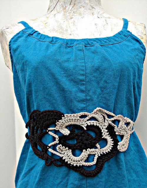 charcoal dove freeform crochet cotton belt or choker Ready To Ship