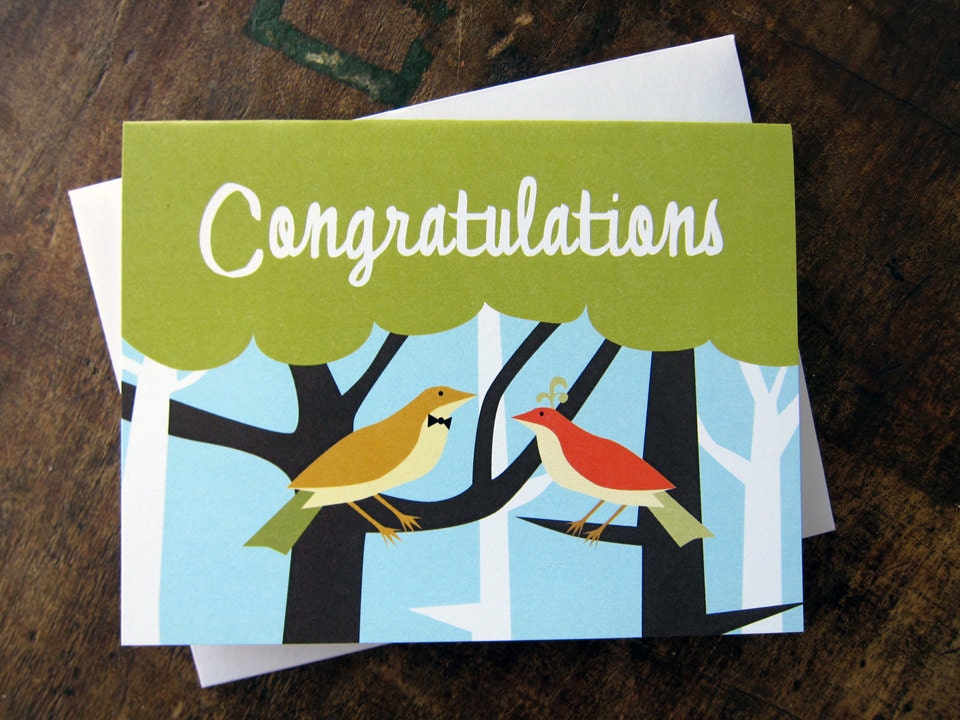 Congratulations Birds in a Forest - Wedding, Engagement, Anniversary, New Baby Card