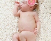 Pink Peach Rosette Swarovski Crystal Center on Soft Stretch Ribbon Headband Fits Infants Toddlers Teens Tweens and Adults  ...Matching Mommy or Big Sister Clip also available UPIC HEADBAND COLOR