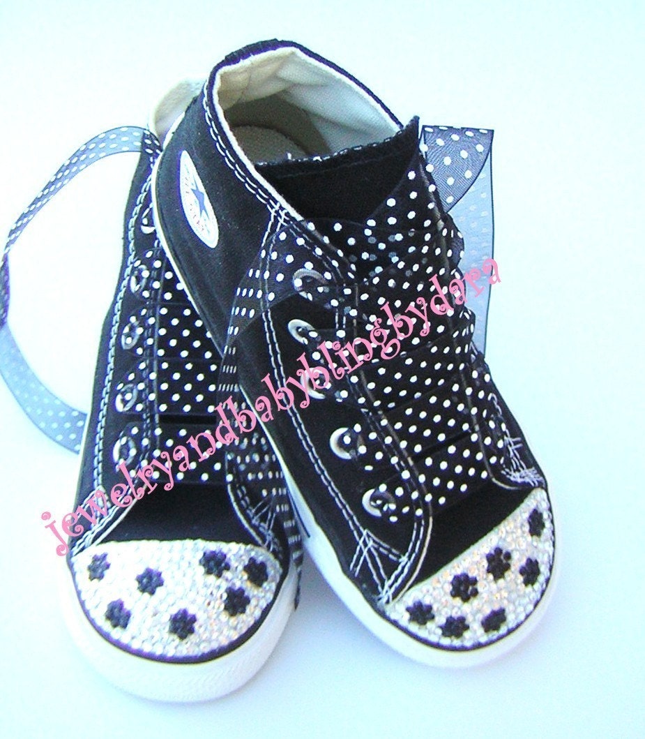 Infant Toddler Bling Chuck Taylor All Star Converse BLACK POLKA DOT Swarovski Crystal Black HiTop Sneakers Shoes