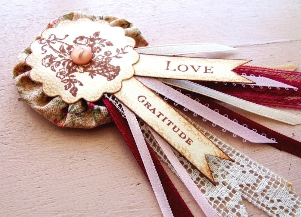 Rosette Fabric Brooch -- Love and Gratitude -- Made in Ireland