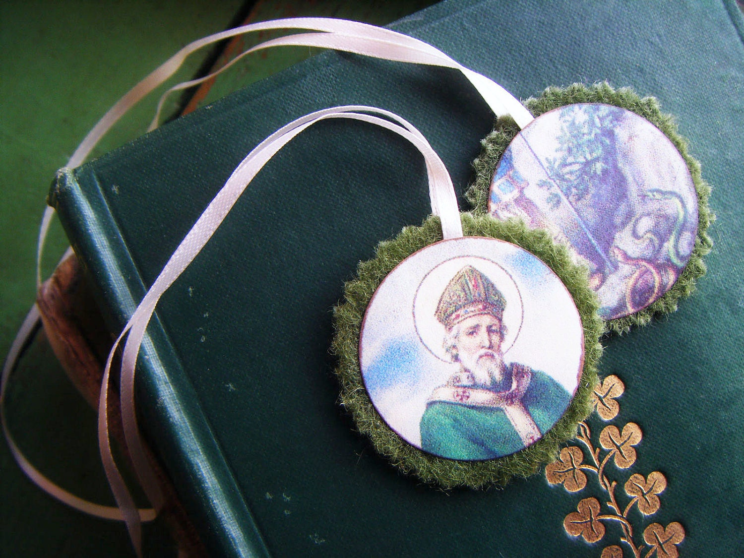 Hand-dyed Wool Scapular -- St. Patrick -- Handmade in Ireland