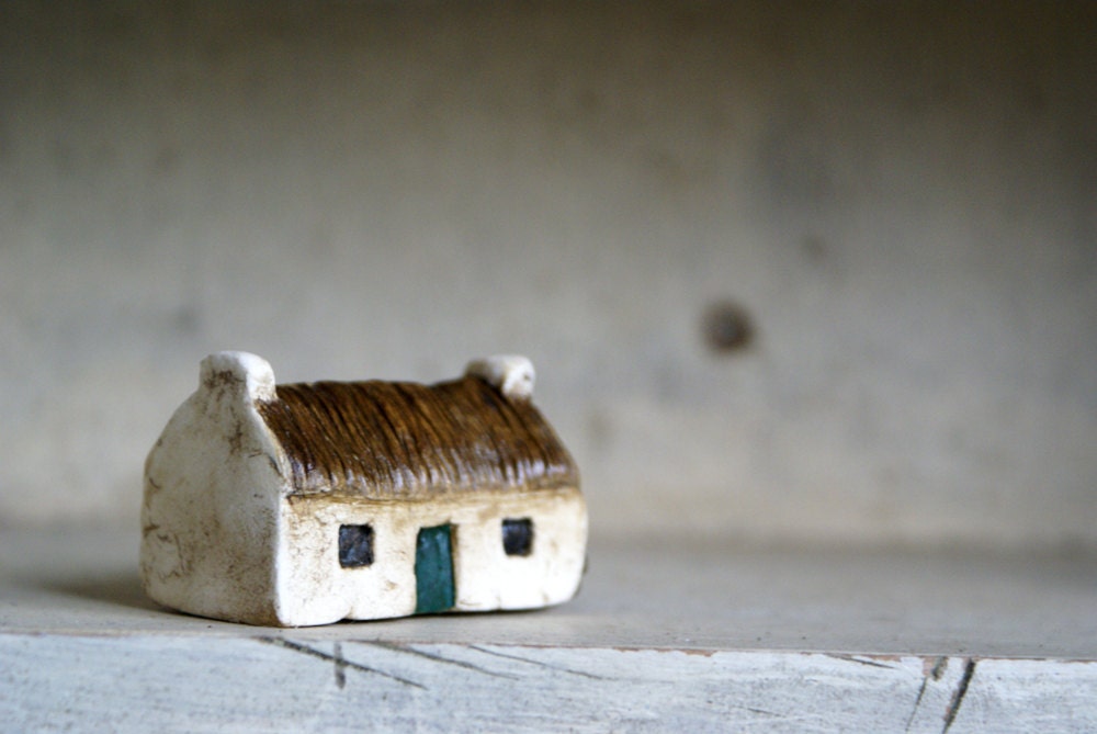 Miniature Irish Cottage Hand Painted Paper Clay -- Handmade in Ireland