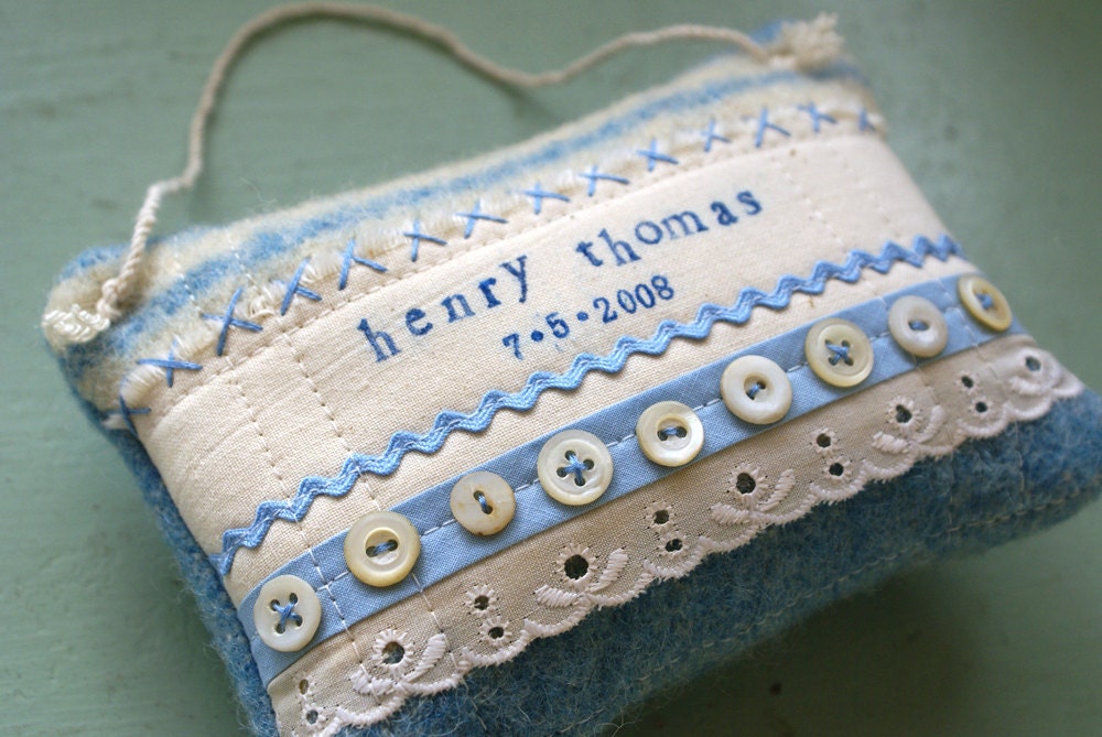 Custom Personalized New Baby Christening Keepsake Art Quilt Pillow Small