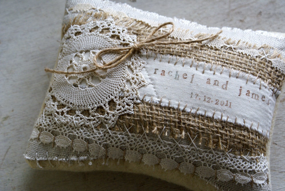 Custom Personalized Vintage Lace Wedding Ring Bearer Pillow -- Handmade in Ireland