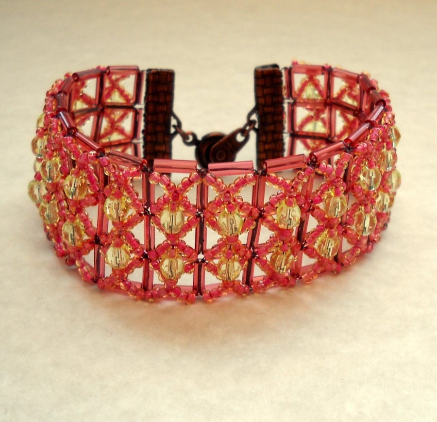 Lattice Work Bracelet - Pinky Red and Yellow
