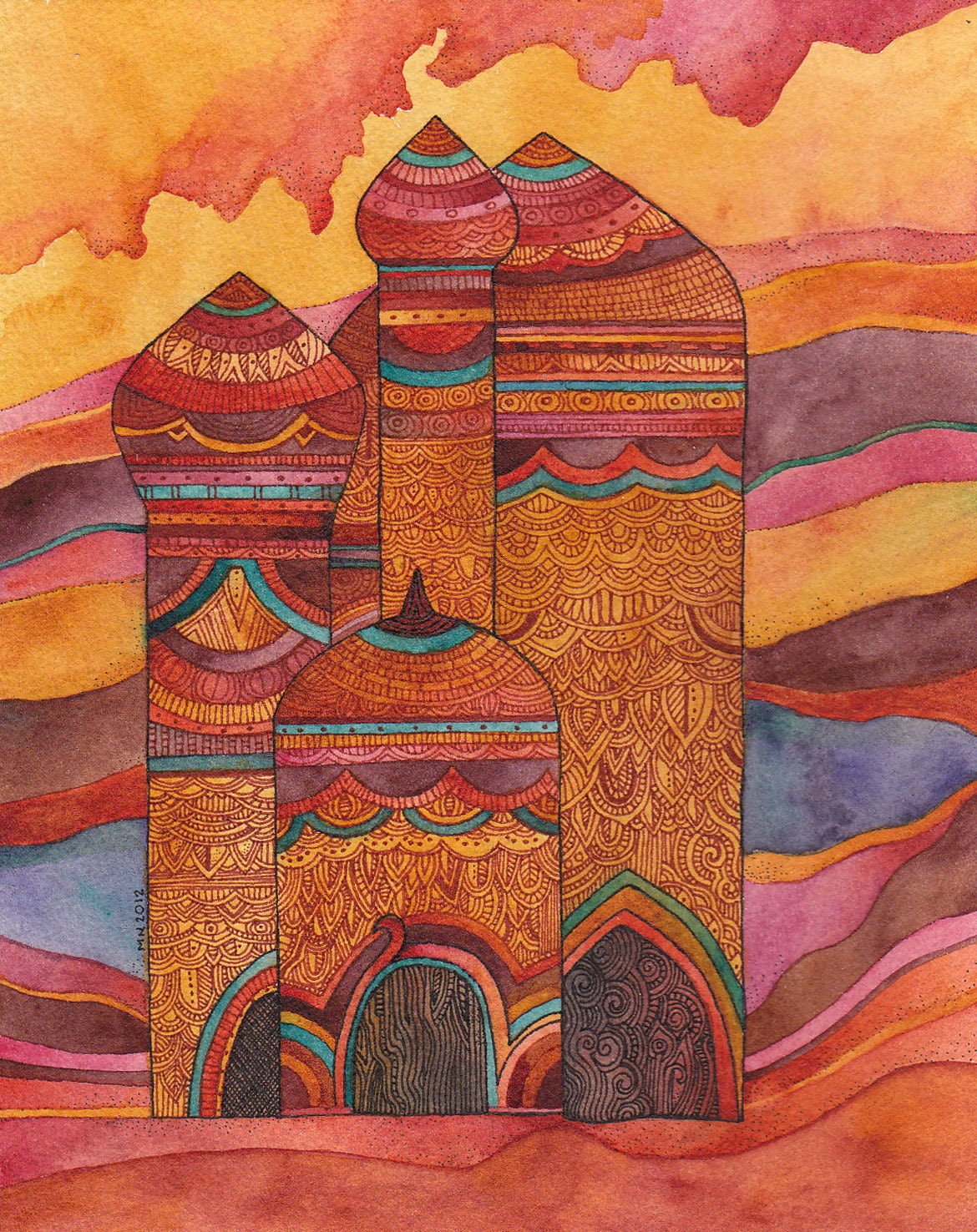 Palace at Sunset Original Watercolor