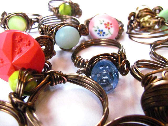 Wrapped Button Flower Ring