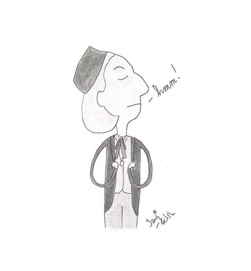 Classic Doctor Who illustration - 5" x 7" First Doctor 1960s black and white fine art print - William Hartnell