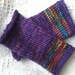 fingerless gloves - purple wool with rainbow stripe - red, yellow, orange, green, pink, and blue