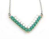 Southwest Jewelry Chevron Pattern Beaded Necklace in Sea Green and White