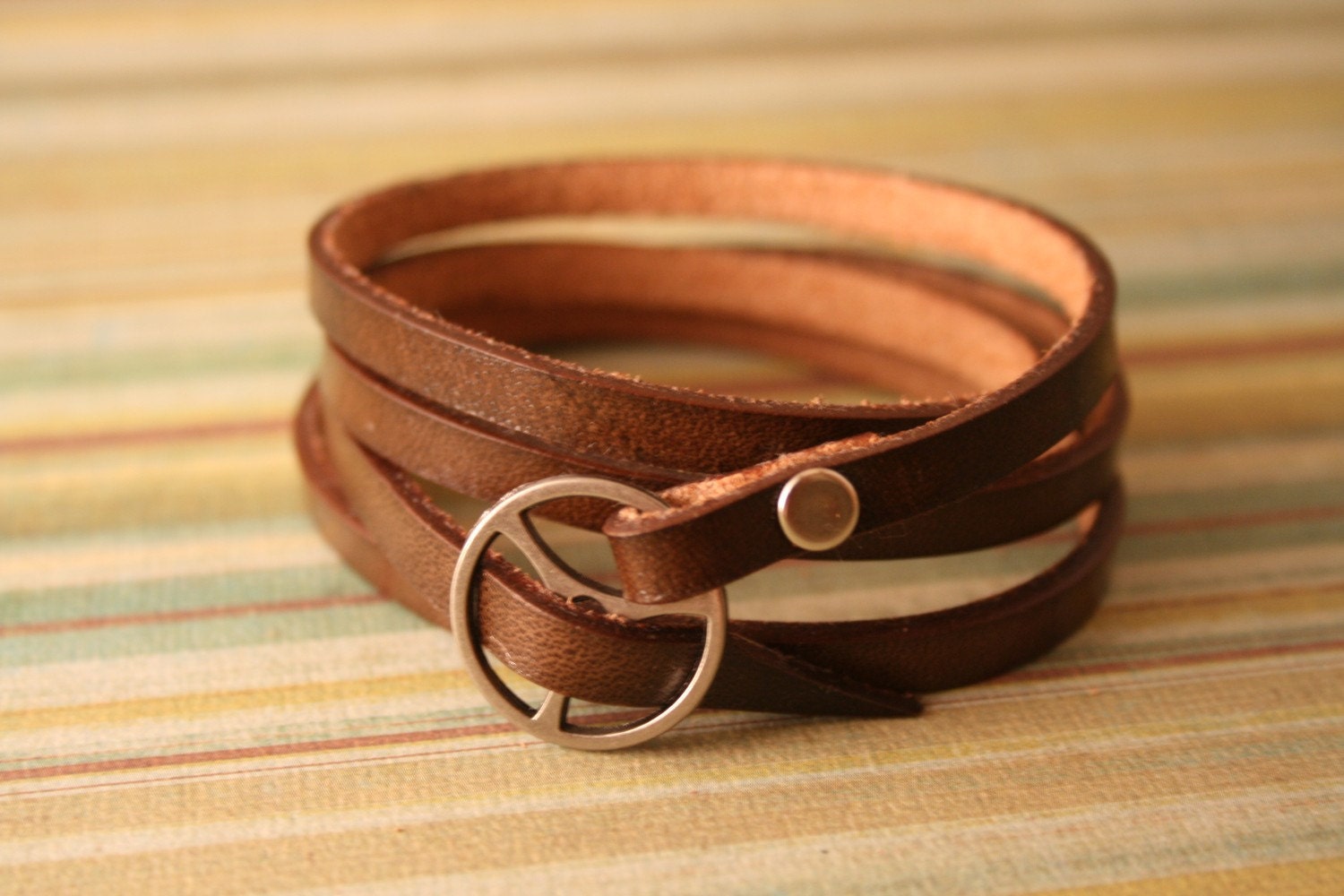 Leather Wrap Bracelet in Brown leather with silver buckle