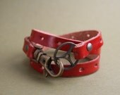 Leather Wrap Bracelet in Red leather with brass buckle and lobster clasp