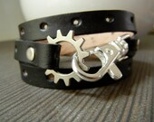 Leather Wrap Bracelet in Black leather with Silver Toggle Clasp