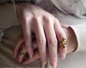 Winged Scarab  Armor Knuckle Ring  Neo Egyptian Design with Vintage Glass Ruby Stone ONE ring