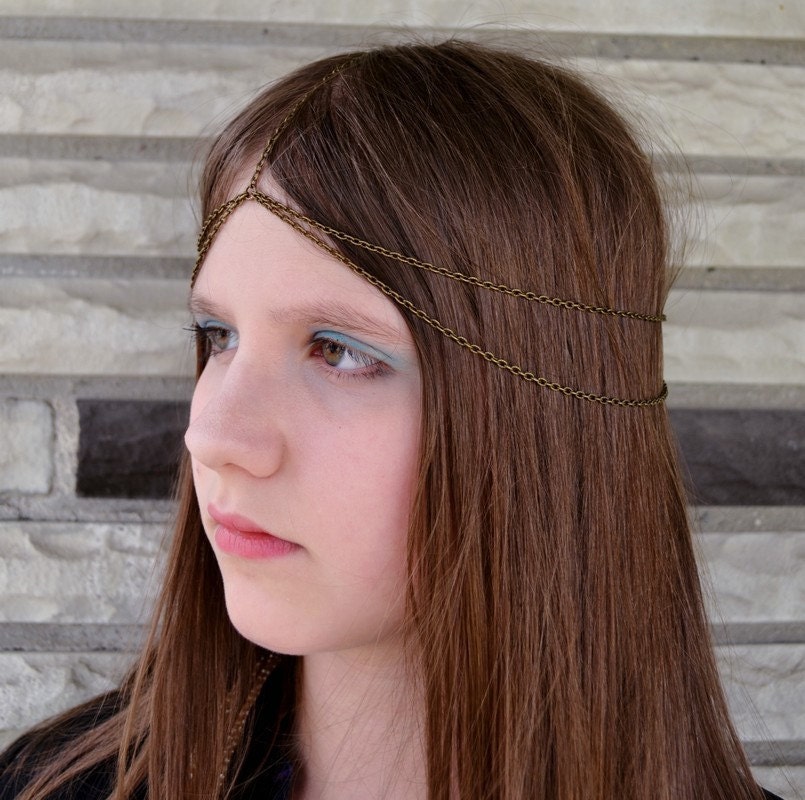 Chain Headpiece Deux Drops Double Chain headband head piece Antique Brass Sale was 18.00