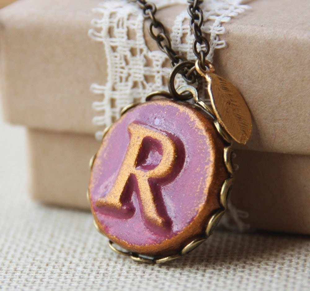 Your Initial necklace -  Round Pendant on lace edge setting - Personalized Custom Letter