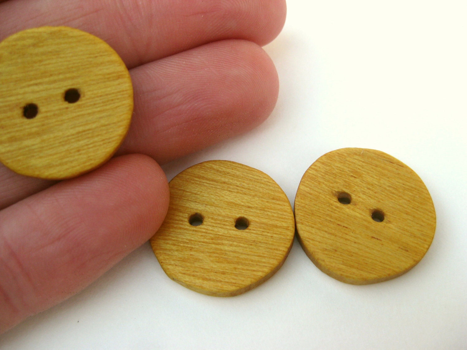 Handmade Wood Buttons - Exotic Yellowheart Wood - Set of 3 Round Buttons - Made to Order