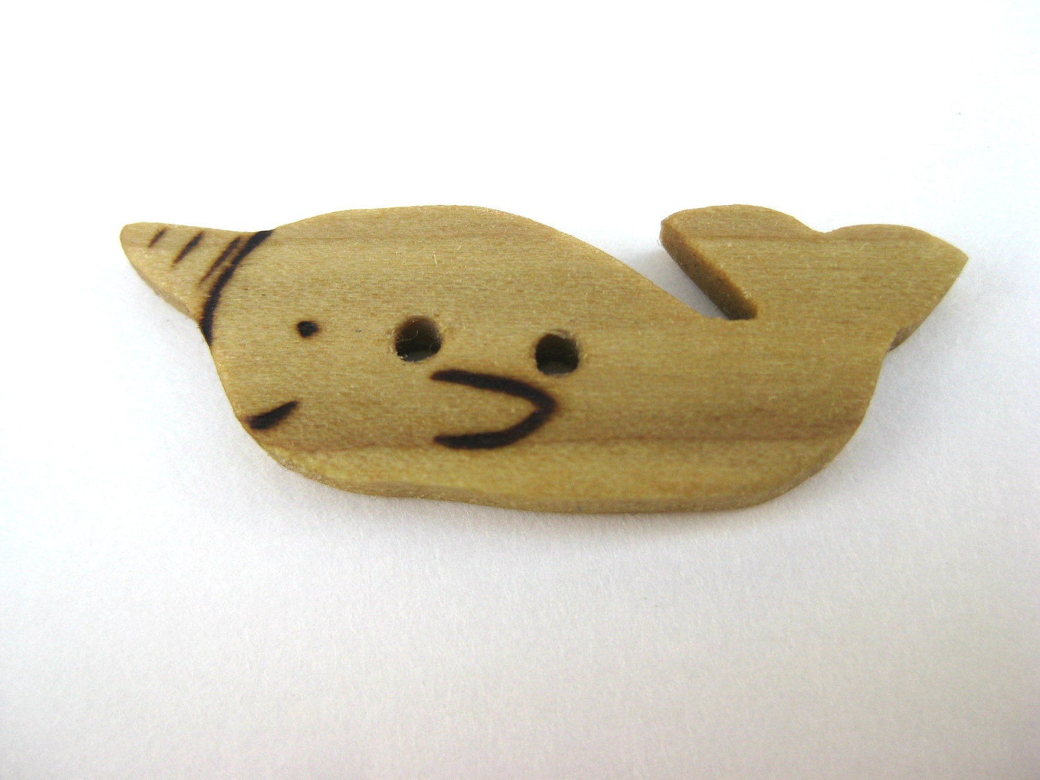 Handmade Wood Button - Poplar Wood - Narwhal - Made to Order