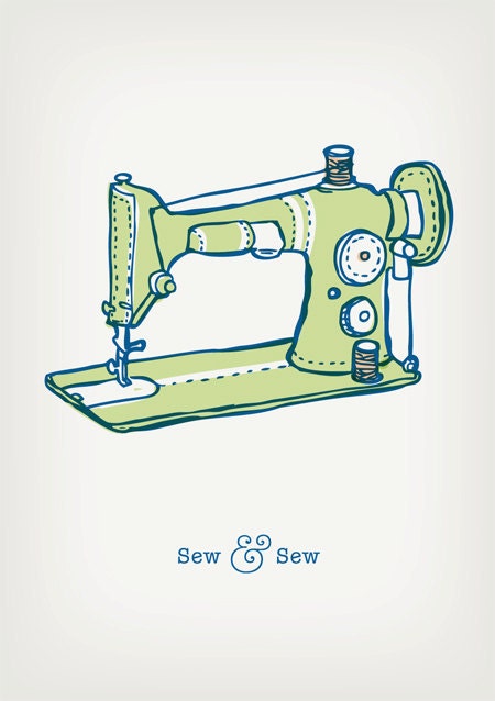 Sew & Sew Printable PDF Digital art print poster Vintage Sewing Machine Craft Fashion Designer Sew illustration DIY