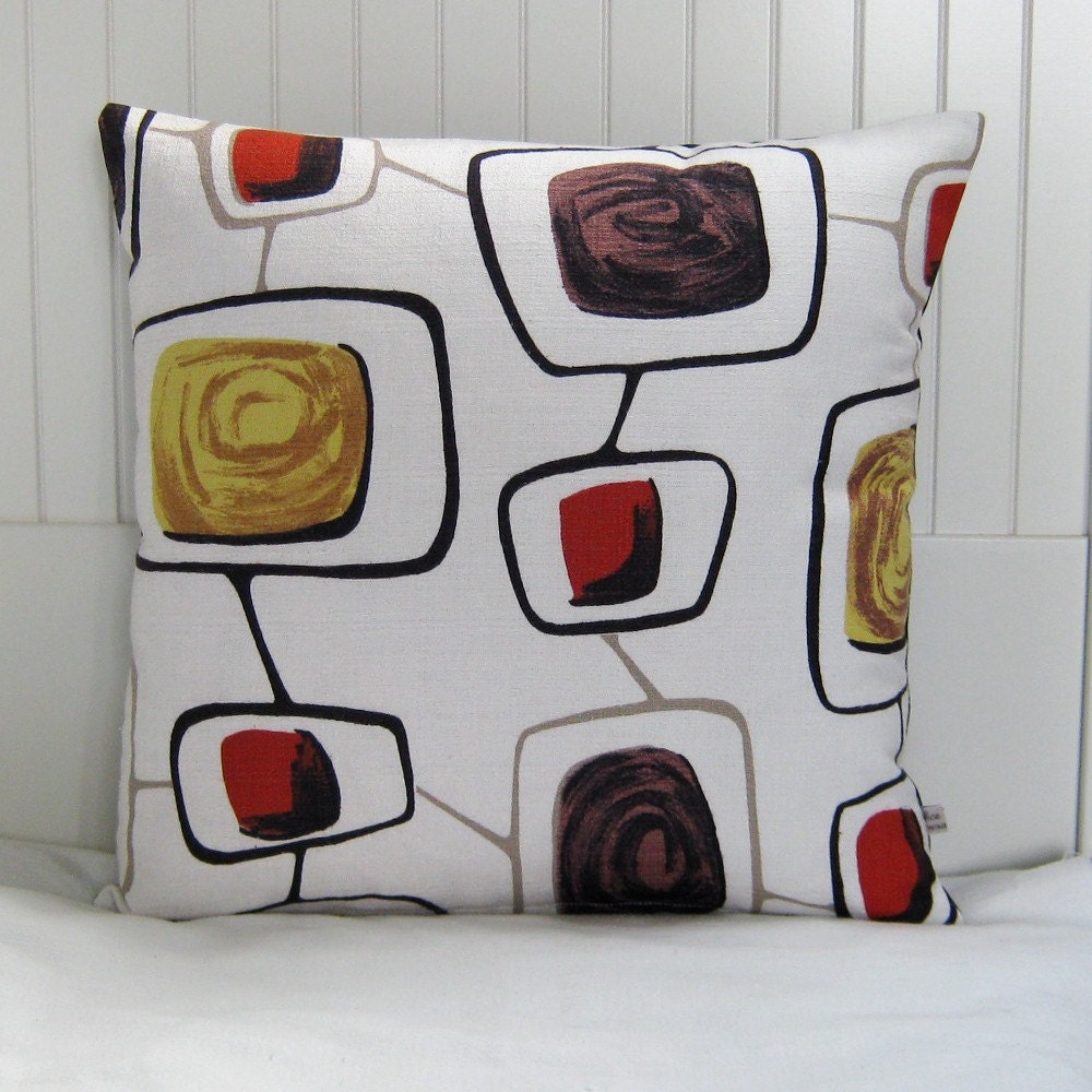 Mad Men Eames Era Pillow  - 50s Atomic Mid Century Barkcloth