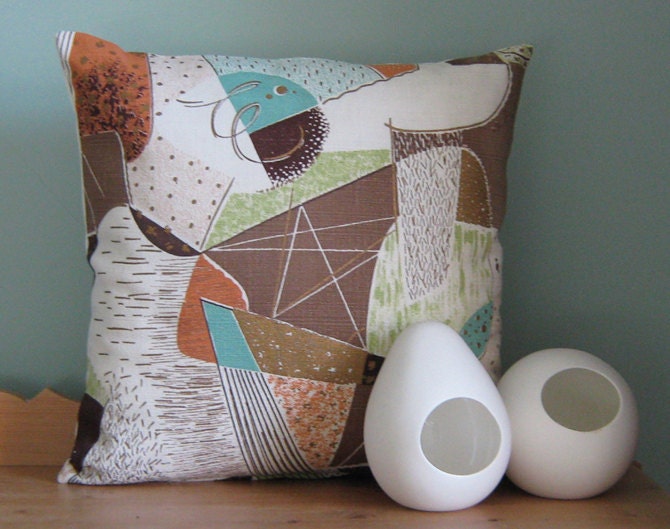 Barkcloth  Pillow Cushion Cover 50s Fabric Atomic Eames Era