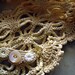 CHRISTMAS IN JULY SALE HALF PRICE Scarf Crocheted in Lacey Motif with Dirty Button Scarf Pin in Vanilla Bean