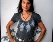 gauzy poofy sleeve peacock feather collar with standing bird on back