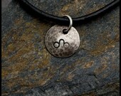 Leo - Hammered Sterling Zodiac Pendant on Black Leather Necklace