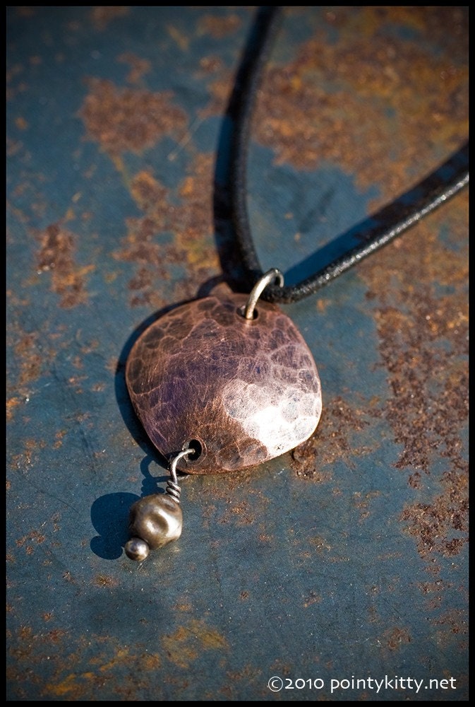 Cicely - sterling silver and copper hand-hammered pendant necklace