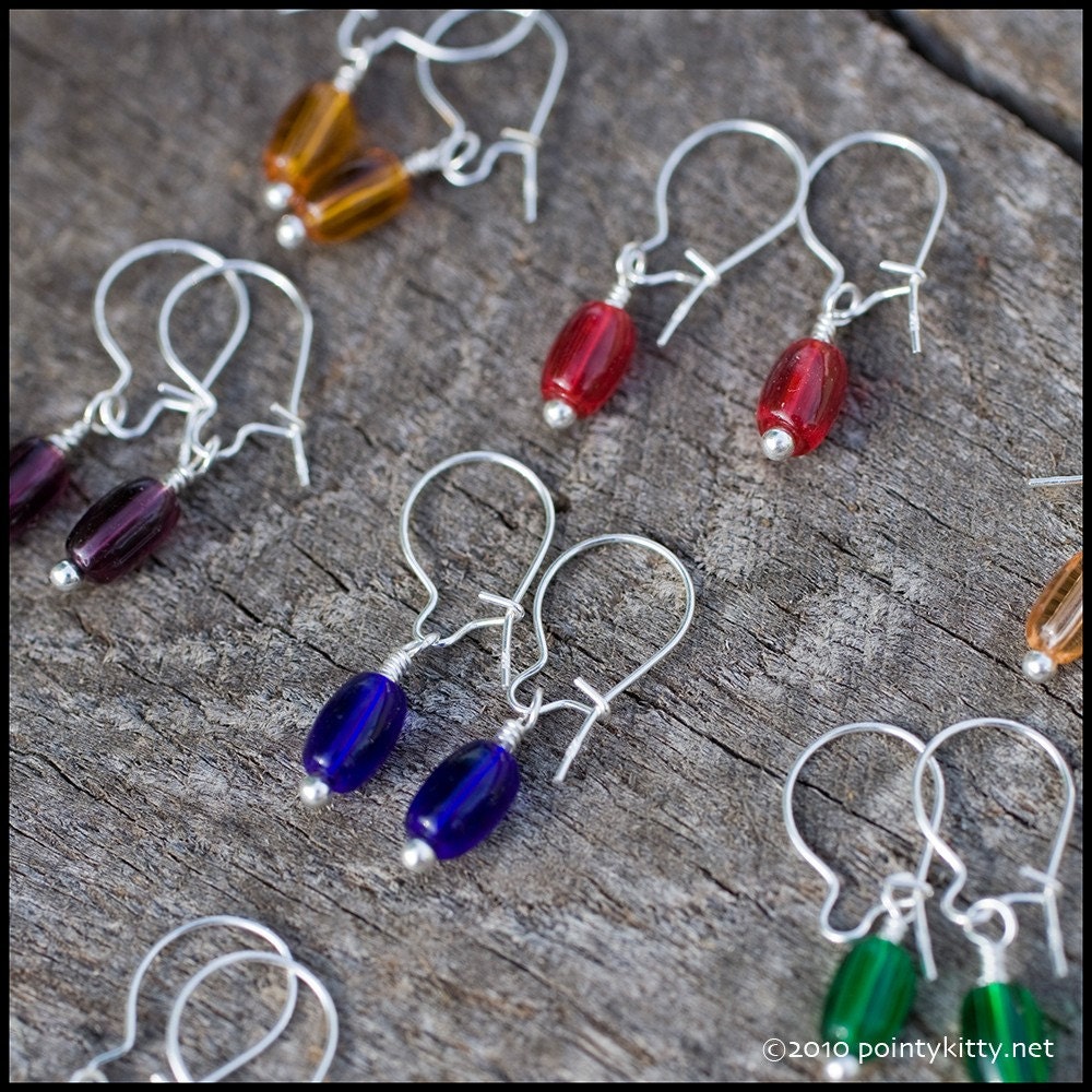 SALE - Tiny Nibbles - sterling silver and recycled glass capsule earrings - pick a color