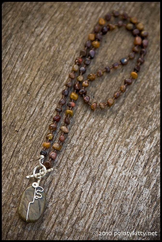So Close and So Alone - sterling, wood jasper, and Thai silver necklace
