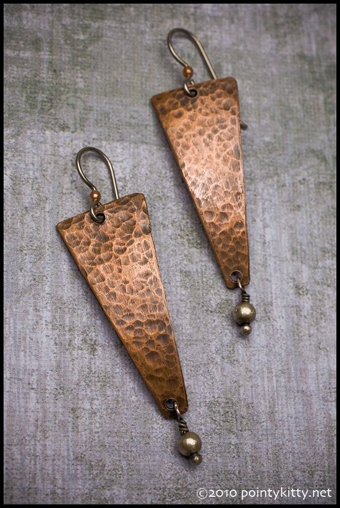 Zora - recycled sterling silver and copper hand-hammered trapezoid earrings