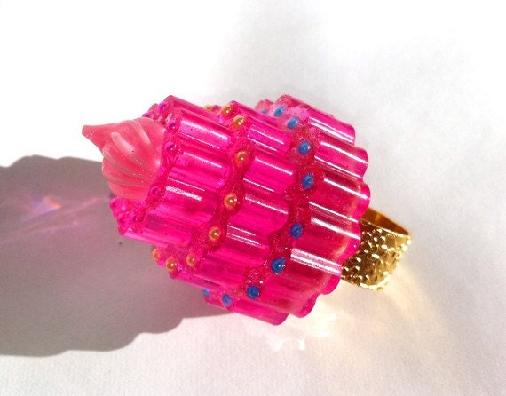 Shocking Pink Birthday Cake resin ring