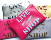 Live,Laugh,Shop - Small Leather Change Purse, Leather Wallet, Leather Pouch, Leather Coin Purse